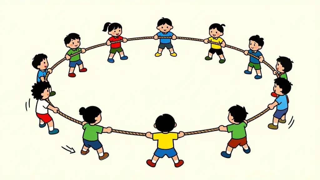 Illustration du jeu « Tir à la corde en cercle »