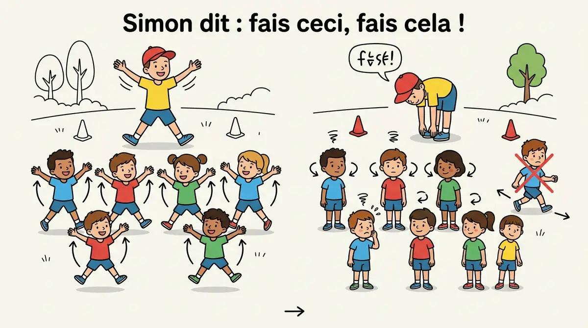 Illustration du jeu « Simon dit: fais ceci, fais cela ! »