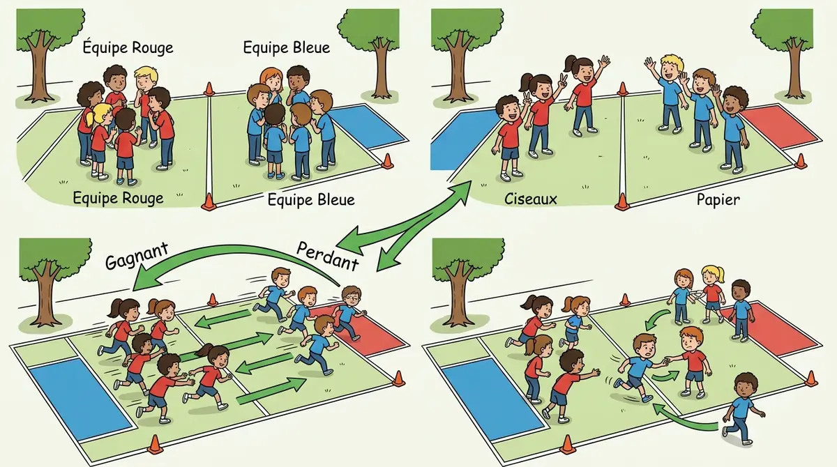 Illustration du jeu « Roche, papier, ciseau géant »