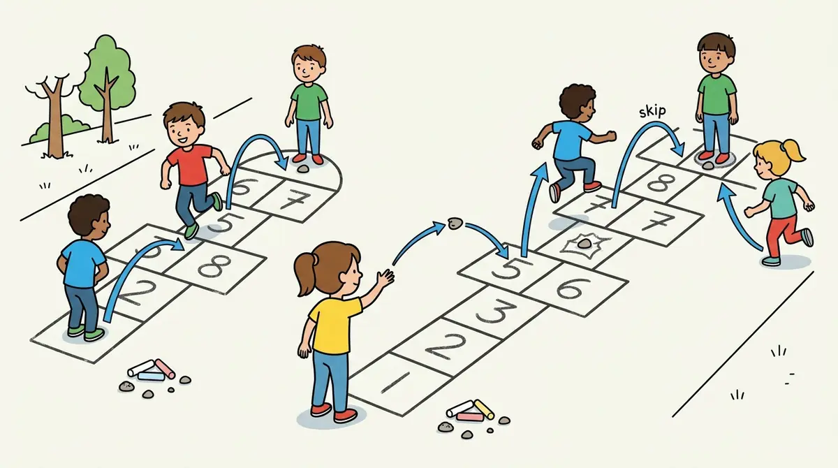 Illustration du jeu « Sauter à la marelle »