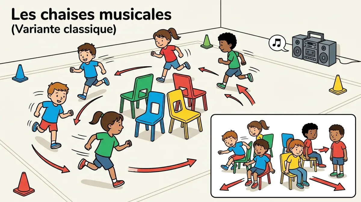 Illustration du jeu « Les chaises musicales (Variante classique) »
