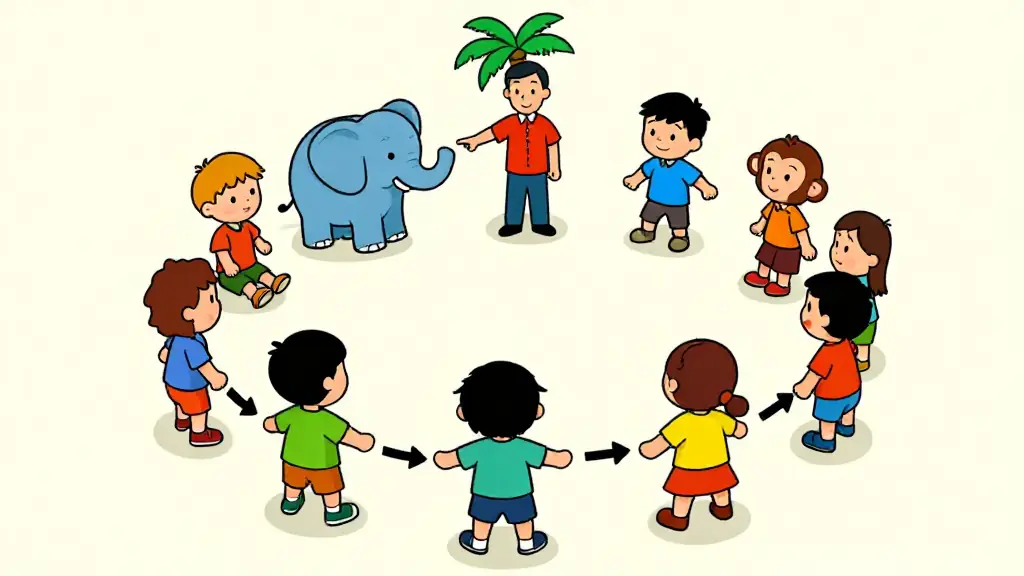 Illustration du jeu « Éléphant-palmier-singe »